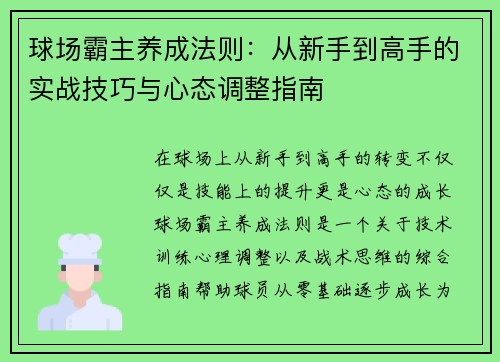球场霸主养成法则：从新手到高手的实战技巧与心态调整指南