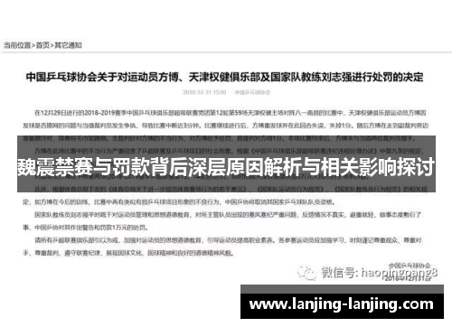 魏震禁赛与罚款背后深层原因解析与相关影响探讨